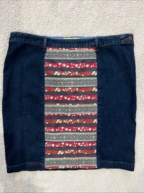 Holding Horses Denim Skirt With Red Patterned Center Panel